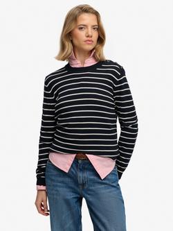 Superdry Lightweight Essential Stripe Jumper, Optic Navy/White, Optic Navy/White