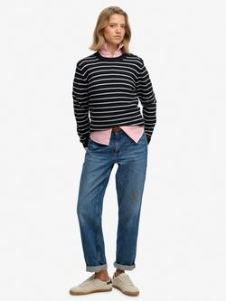 Superdry Lightweight Essential Stripe Jumper, Optic Navy/White - view 2, Optic Navy/White