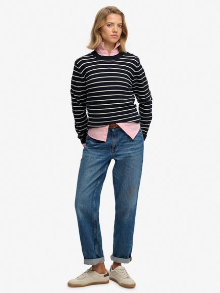 Superdry Lightweight Essential Stripe Jumper, Optic Navy/White - view 2, Optic Navy/White