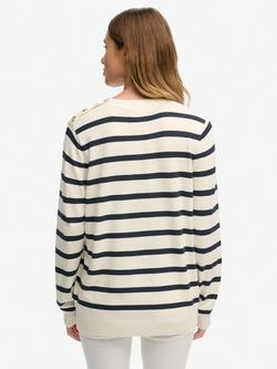 Superdry Lightweight Essential Stripe Jumper, Cream/Navy - view 2, Cream/Navy