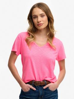 Superdry Studios Slub Embroidered T-Shirt, Fluro Pink