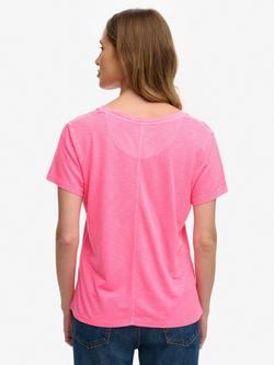 Superdry Studios Slub Embroidered T-Shirt - view 2, Fluro Pink