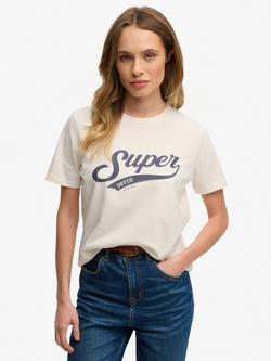 Superdry Varsity Script T-Shirt, Cream, Cream