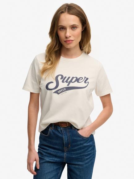 Superdry Varsity Script T-Shirt, Cream, Cream