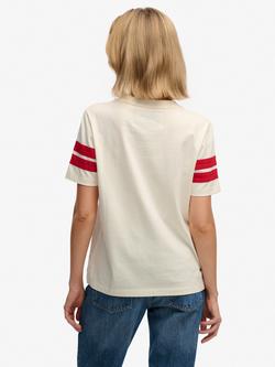 Superdry Varsity Stripe Script T-Shirt, Cream - view 2, Cream