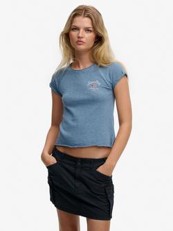 Superdry Athletic Essentials Slub Graphic T-Shirt, Eclipse Navy, Tidal Blue