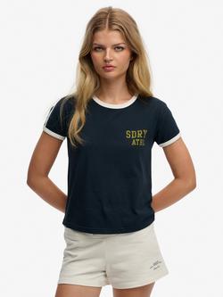 Superdry Athletic Essentials Side Stripe T-Shirt, Bordeaux Red, Eclipse Navy