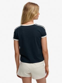 Superdry Athletic Essentials Side Stripe T-Shirt, Bordeaux Red - view 2, Eclipse Navy