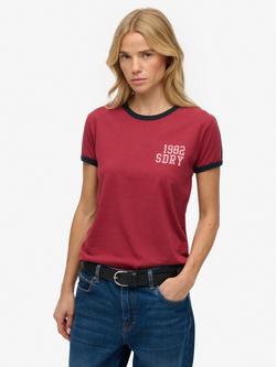 Superdry Athletic Essentials Side Stripe T-Shirt, Bordeaux Red, Bordeaux Red