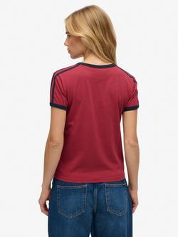 Superdry Athletic Essentials Side Stripe T-Shirt, Bordeaux Red - view 2, Bordeaux Red