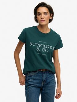 Superdry Luxe Casual Classic T-Shirt, Dark Pine Green, Dark Pine Green