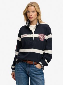 Superdry Crest Stripe Rugby Top, Eclipse Navy/Ecru