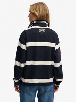 Superdry Crest Stripe Rugby Top - view 2, Eclipse Navy/Ecru