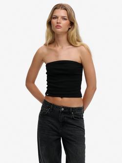Superdry Athletic Essentials Jersey Bandeau Top, Black, Black