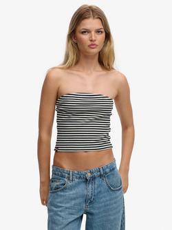 Superdry Athletic Essentials Jersey Bandeau Top, Eclipse Navy/White