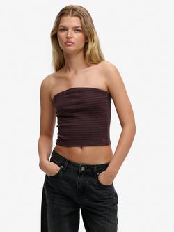 Superdry Athletic Essentials Jersey Bandeau Top, Port Red/Grey