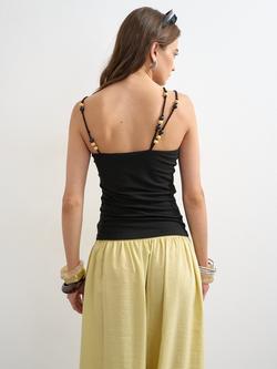 Topshop Bead Strap Stretch Cotton Vest, Black - view 2, Black