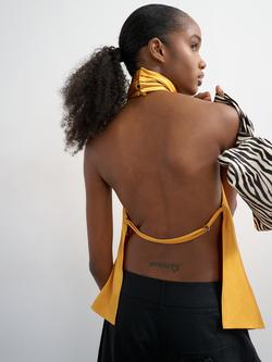 Topshop Backless Halterneck Satin Top, Yellow - view 2, Yellow
