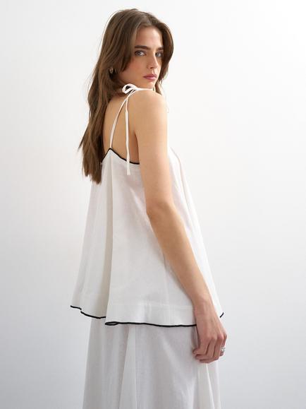 Topshop Linen Cami Top, White - view 2, White