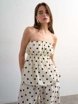 Topshop Bubble Hem Bandeau Polka Dot Top, White, White