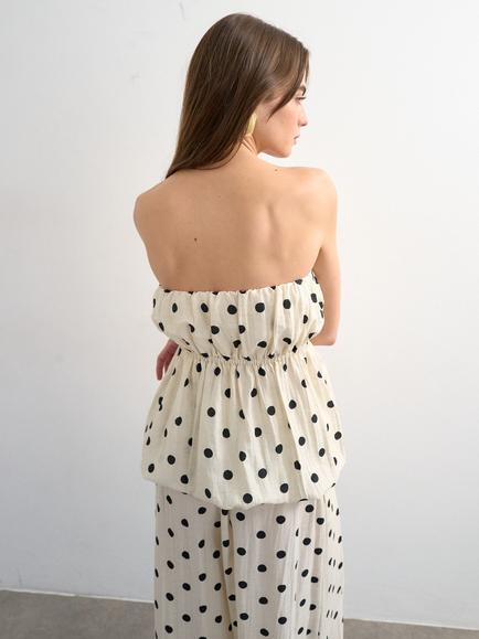 Topshop Bubble Hem Bandeau Polka Dot Top, White - view 2, White