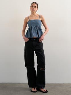 Topshop Pinstripe Denim Cami Peplum Top, Blue, Blue