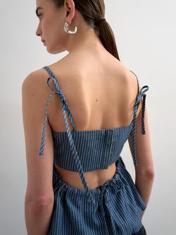Topshop Pinstripe Denim Cami Peplum Top, Blue - view 2, Blue