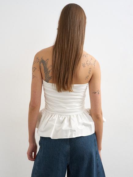 Topshop Ruched Peplum Bandeau Poplin Cotton Blend Top, White - view 2, White