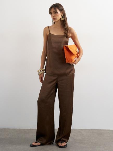 Topshop Satin Clean Square Neck Cami Top, Brown, Brown