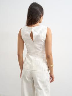 Topshop High Neck Sleeveless Striped Cotton Blend Top, White/Black - view 2, White/Black