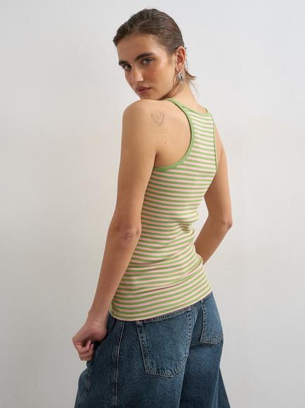 Topshop Scoop Neck Striped Stretch Cotton Blend Vest, Pink/Green - view 2, Pink/Green