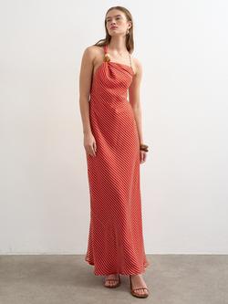 Topshop Sleeveless Asymmetric Bead Neck Striped Maxi Dress, Orange/White, Orange/White