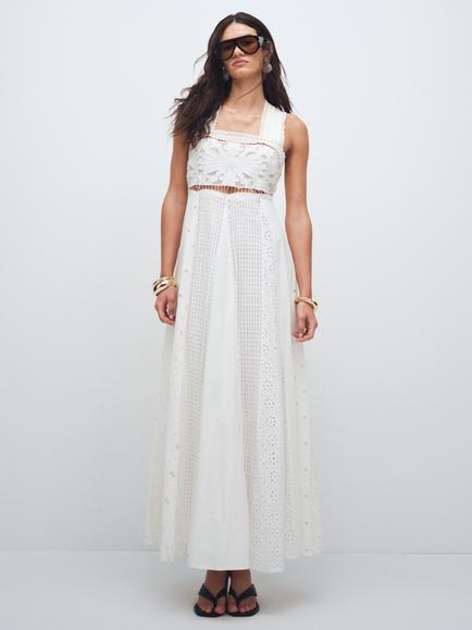 Topshop Sleeveless Cotton Broderie Trapeze Maxi Dress, White, White