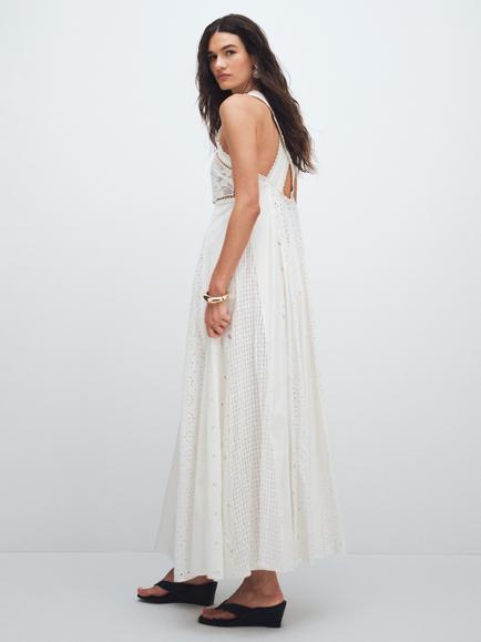 Topshop Sleeveless Cotton Broderie Trapeze Maxi Dress, White - view 2, White