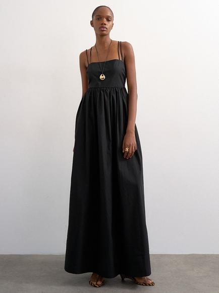 Topshop Sleeveless Strap Back Cotton Maxi Dress, Black, Black