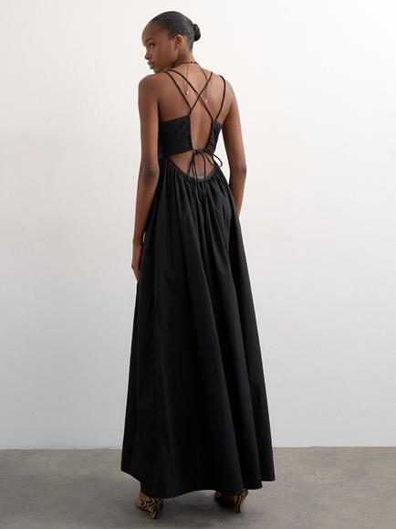 Topshop Sleeveless Strap Back Cotton Maxi Dress, Black - view 2, Black