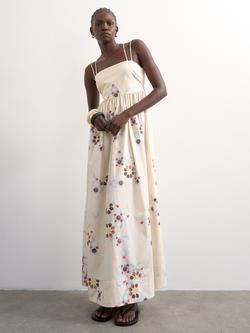 Topshop Sleeveless Strappy Mosaic Cotton Maxi Dress, Cream/Multi, Cream/Multi