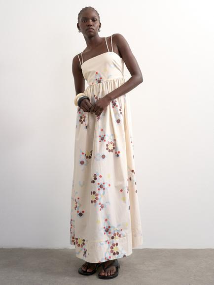 Topshop Sleeveless Strappy Mosaic Cotton Maxi Dress, Cream/Multi, Cream/Multi