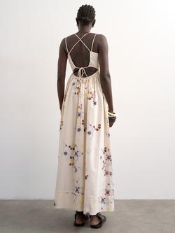 Topshop Sleeveless Strappy Mosaic Cotton Maxi Dress, Cream/Multi - view 2, Cream/Multi