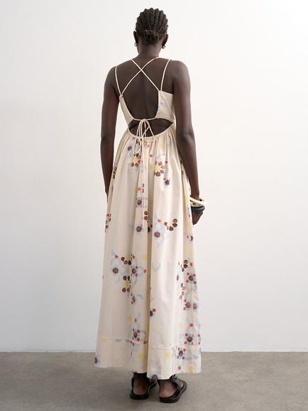 Topshop Sleeveless Strappy Mosaic Cotton Maxi Dress, Cream/Multi - view 2, Cream/Multi