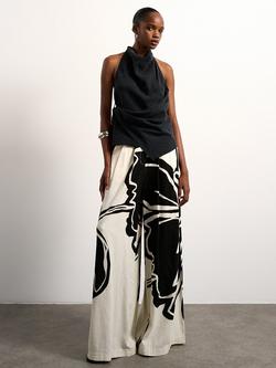Topshop Floral Placement Wide Leg Linen Blend Trousers, Ecru, Ecru