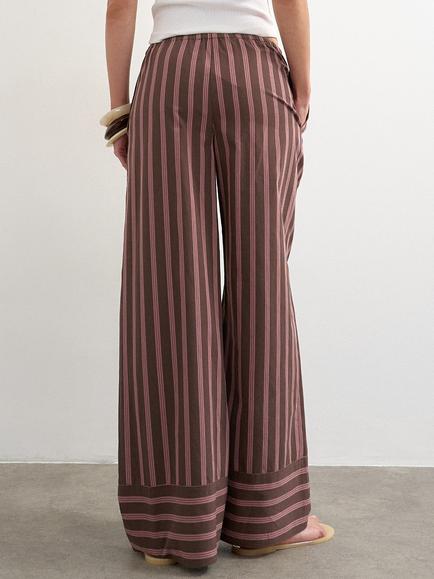 Topshop Drawstring Waist Wide Leg Stripe Cotton Trousers, Brown/Pink - view 2, Brown/Pink