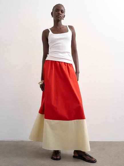 Topshop Colour Block Cotton Maxi Skirt, Cream/Orange, Cream/Orange
