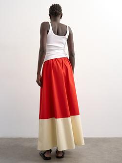 Topshop Colour Block Cotton Maxi Skirt, Cream/Orange - view 2, Cream/Orange