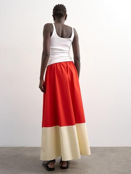 Topshop Colour Block Cotton Maxi Skirt, Cream/Orange - view 2, Cream/Orange