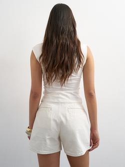 Topshop Pleated Denim Shorts, White - view 2, White