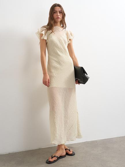 Topshop Short Sleeve Ruffle Chiffon Maxi Dress, White, White