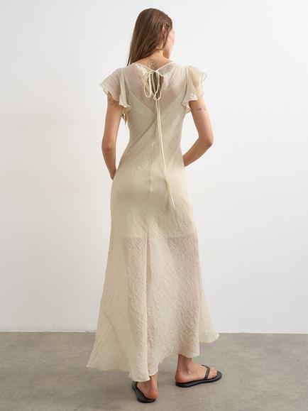 Topshop Short Sleeve Ruffle Chiffon Maxi Dress, White - view 2, White