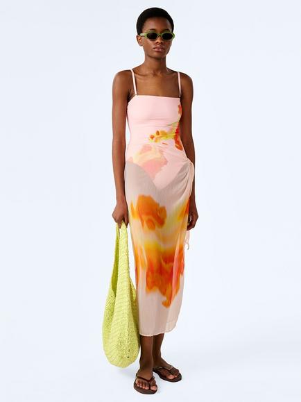 OMNES Beliza Glitched Floral Print Sarong, Pink, Pink