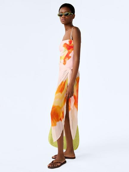 OMNES Beliza Glitched Floral Print Sarong, Pink - view 2, Pink